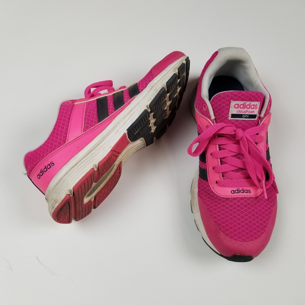ADIDAS cloudfoam city hot pink 3 stripes sneakers